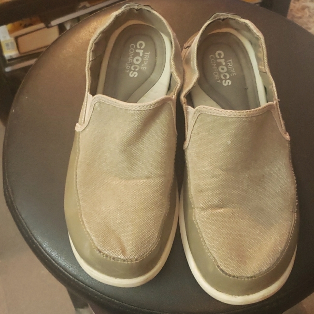 Men's CROCS TAUPE FABRIC LOAFERS - MEN'S SIZE 11